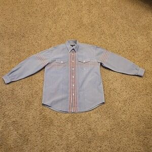 Roper Shirt Mens Large Patriotic Western Red White Blue Check Long Sleeve